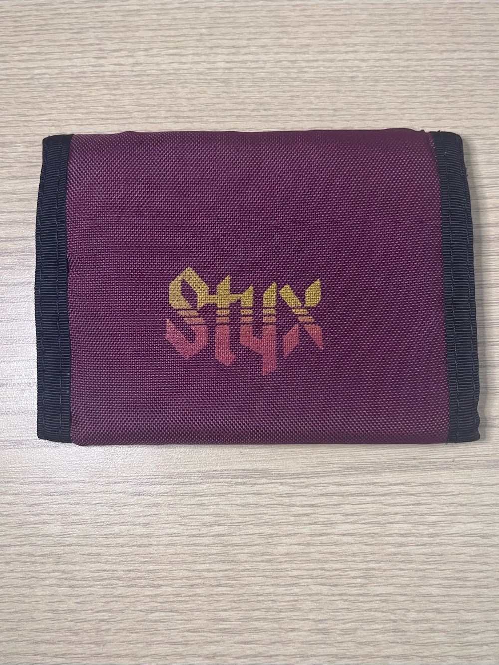 Vintage 80s Styx Band Nylon Velcro Trifold Wallet Burgundy Maroon Classic Rock